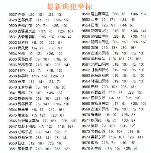 三国逃犯坐标_最新qq三国逃犯坐标