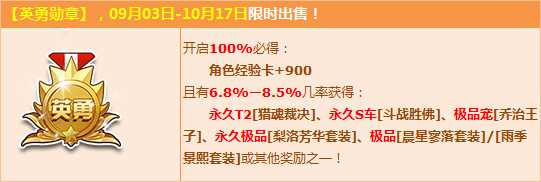 QQ飞车英勇勋章上架 赢永久T2+永久S