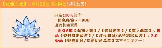 QQ飞车优雅孔雀怎么得？ QQ飞车优雅孔雀能开出什么？