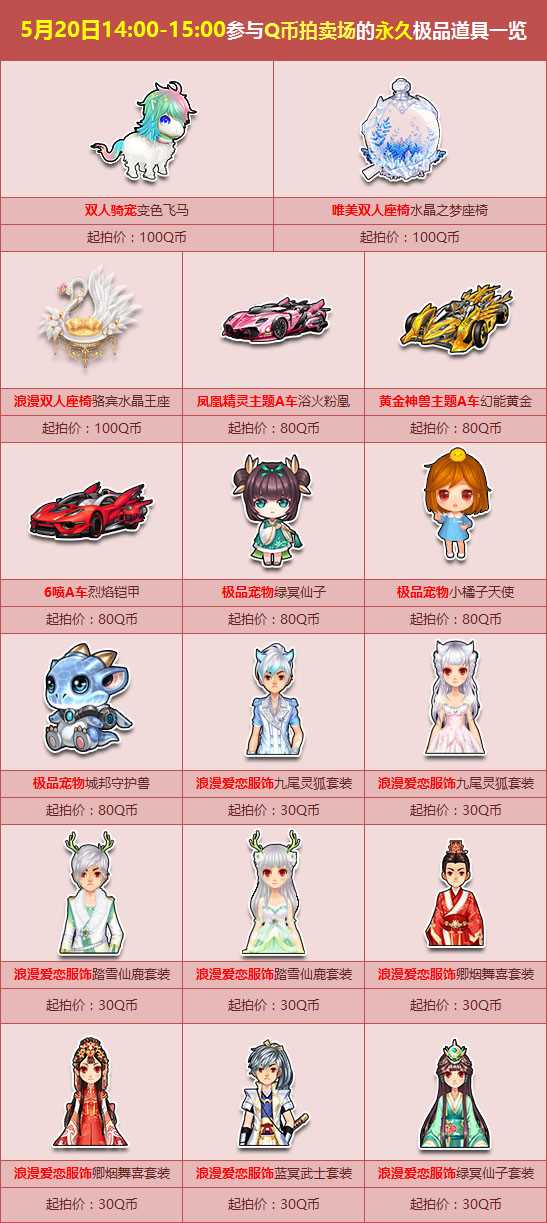 QQ飞车520表白日勇敢说爱 Q币拍卖表心意